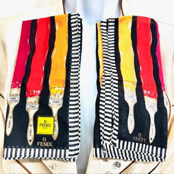 New Set of 2 Fendi MiniScarf/Handker Cotton 18" Paint Brush Colors (28) - Picture 8 of 8